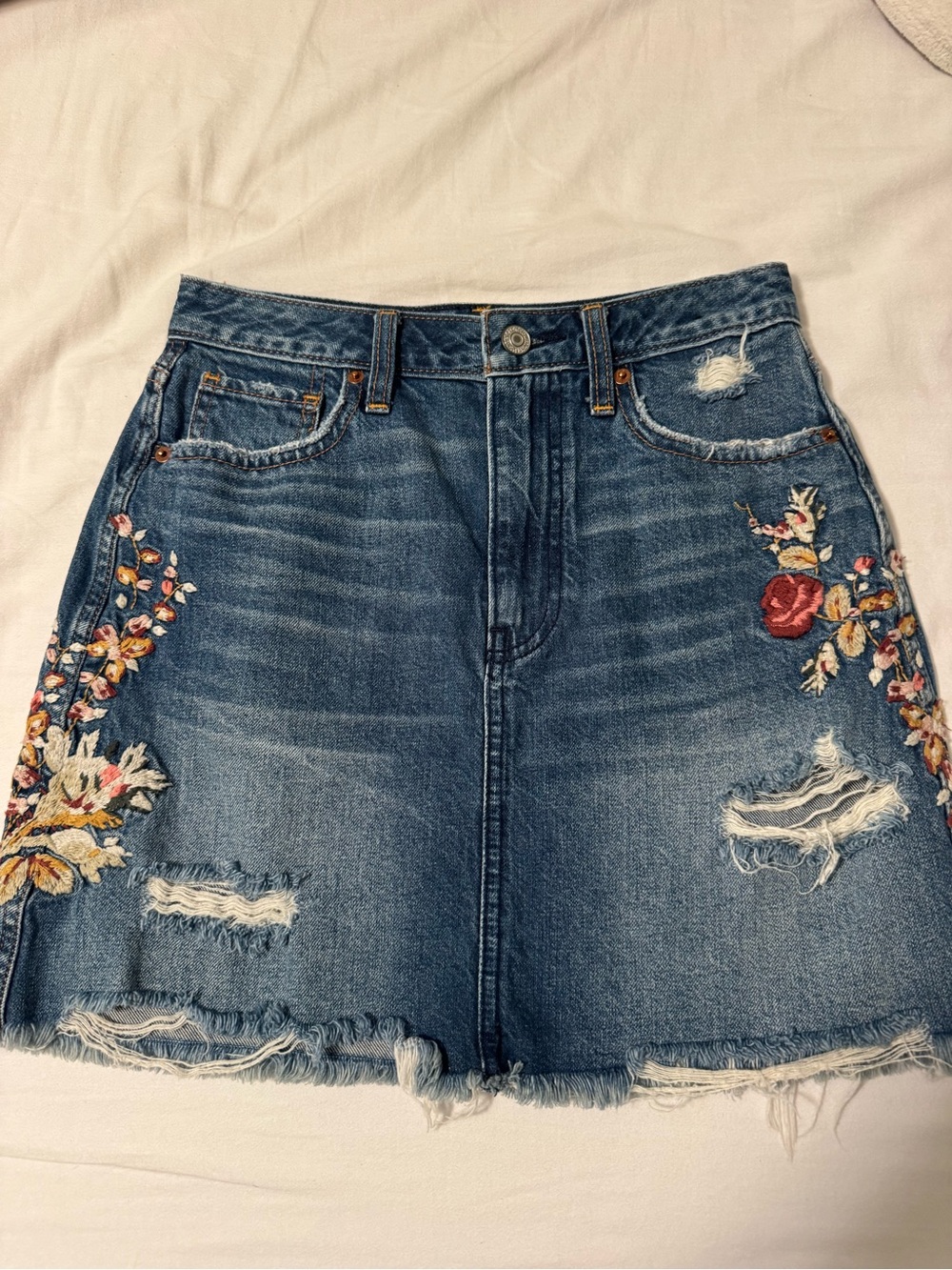 A&F Embroidered Denim Skirt